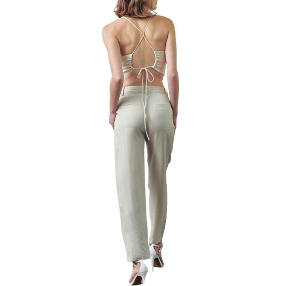 NEW FORE pleated high-rise linen-blend pant in oatmeal - Picture 2 of 2